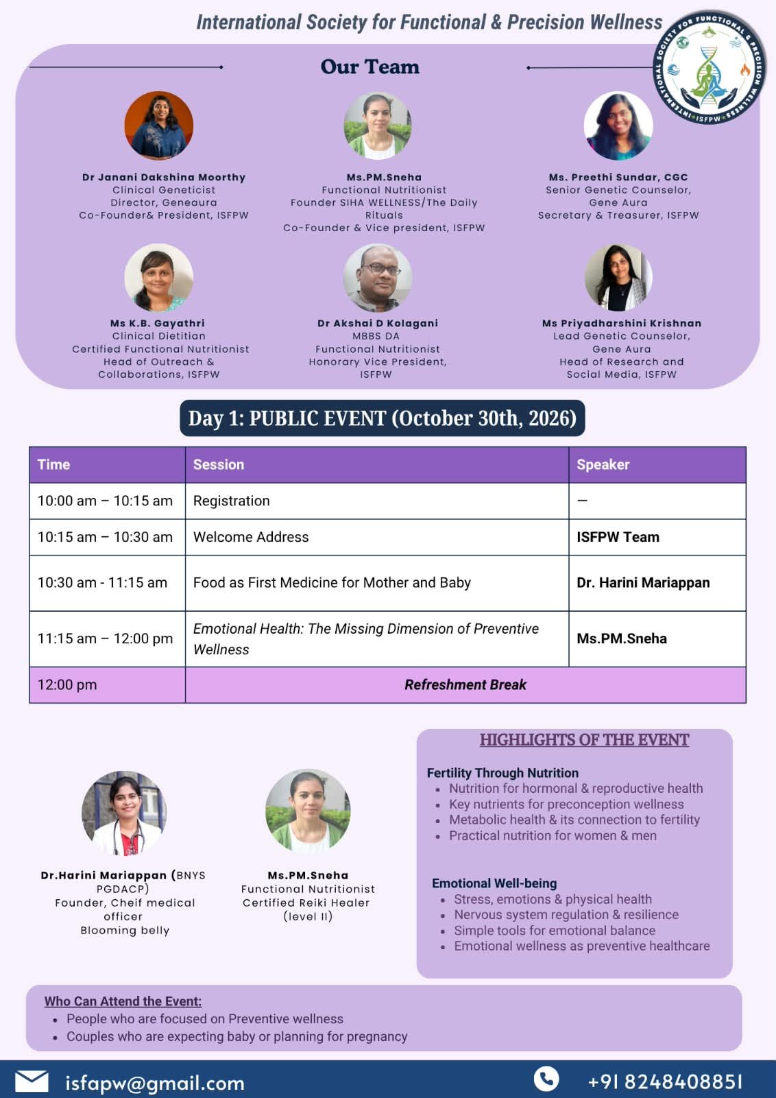 Organizing committee and Day 1 public session program