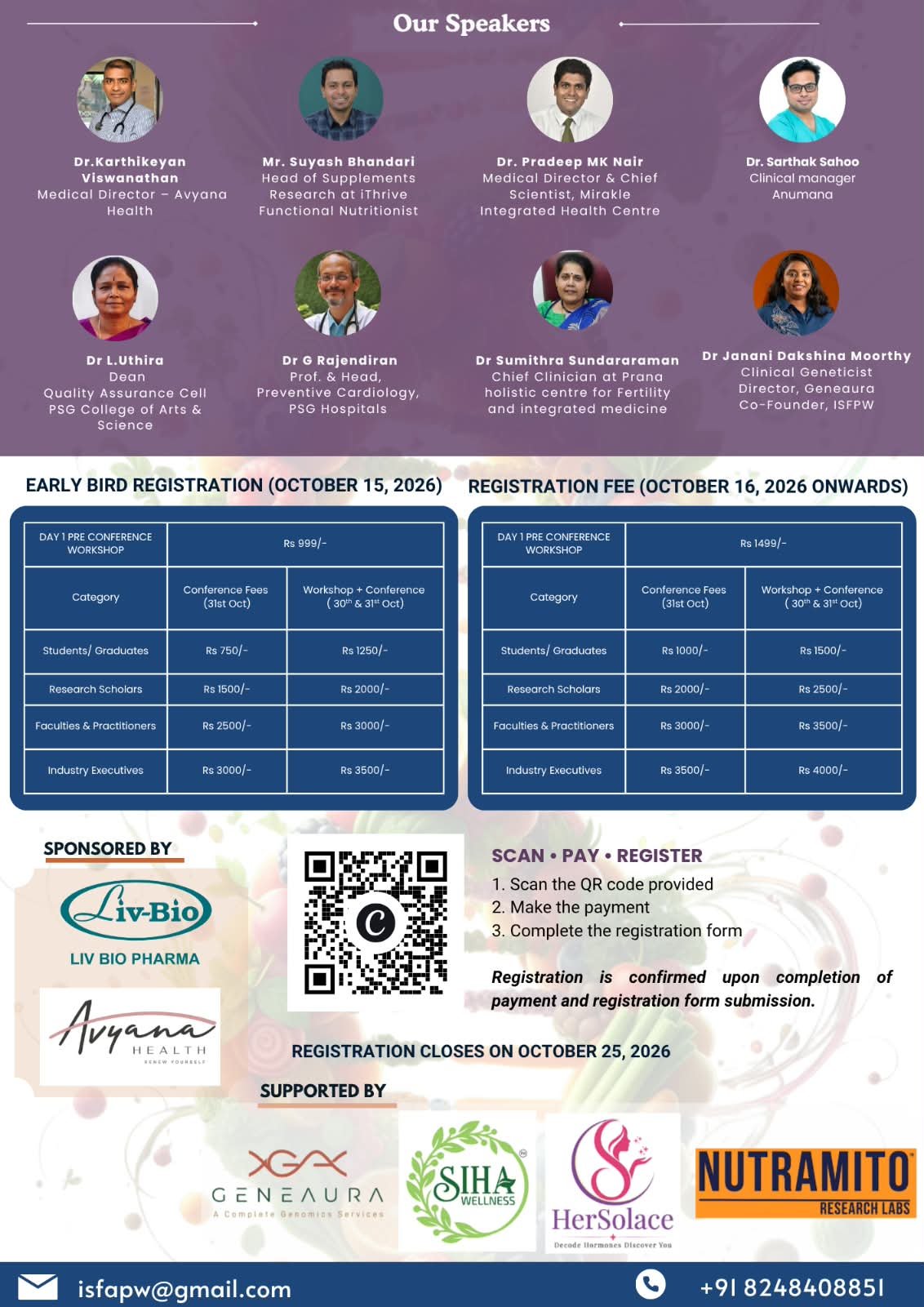 Registration fee structure, categories, and payment details